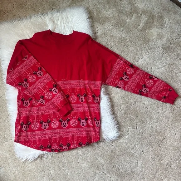 🎄Mickey Mouse Merry Christmas Disney Spirit Jersey Red Oversized Fit size: M - Picture 2 of 4